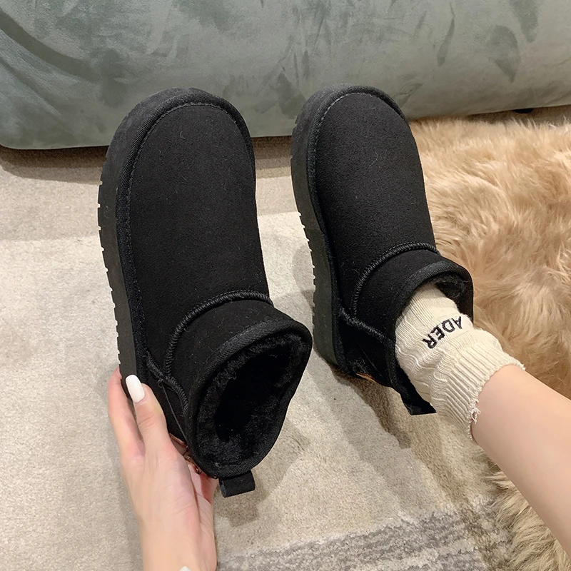 

2023 Winter New Snow Boots Women Thickened Warm Cotton Shoes Fashion Outdoor Australian Black Women's Fleece Lined Snow Boots