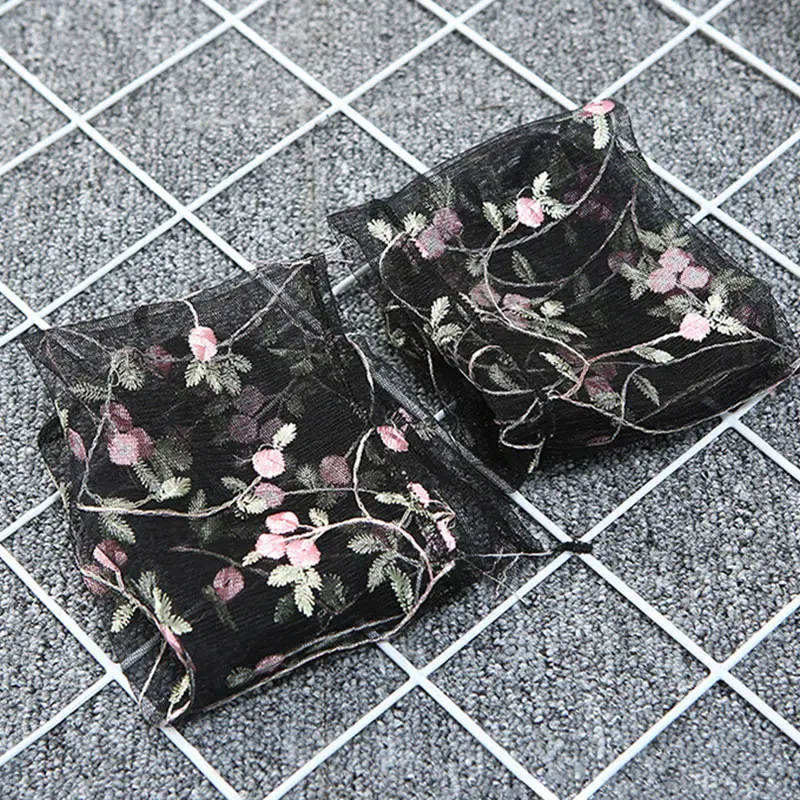 Embroidered Tulle Socks Women Summer New Floral Ultra-thin Mesh Breathable Stockings Flower Sheer Crystal Silk Stacked Socks