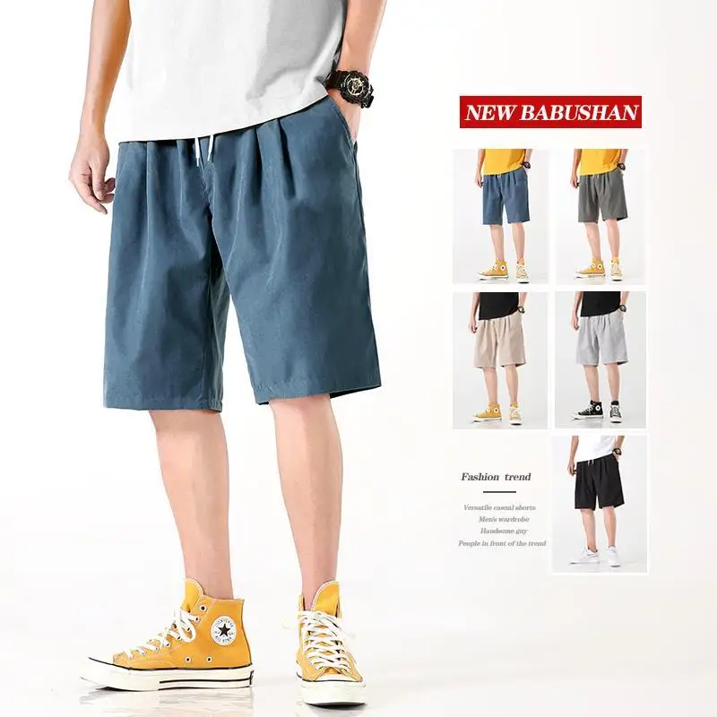 

Drawstring 2022 Men's Summer Fashion Loose Solid Casual Capris Sports Beach Short Pants Thin Plus Size 5XL Streetwear Shorts Men