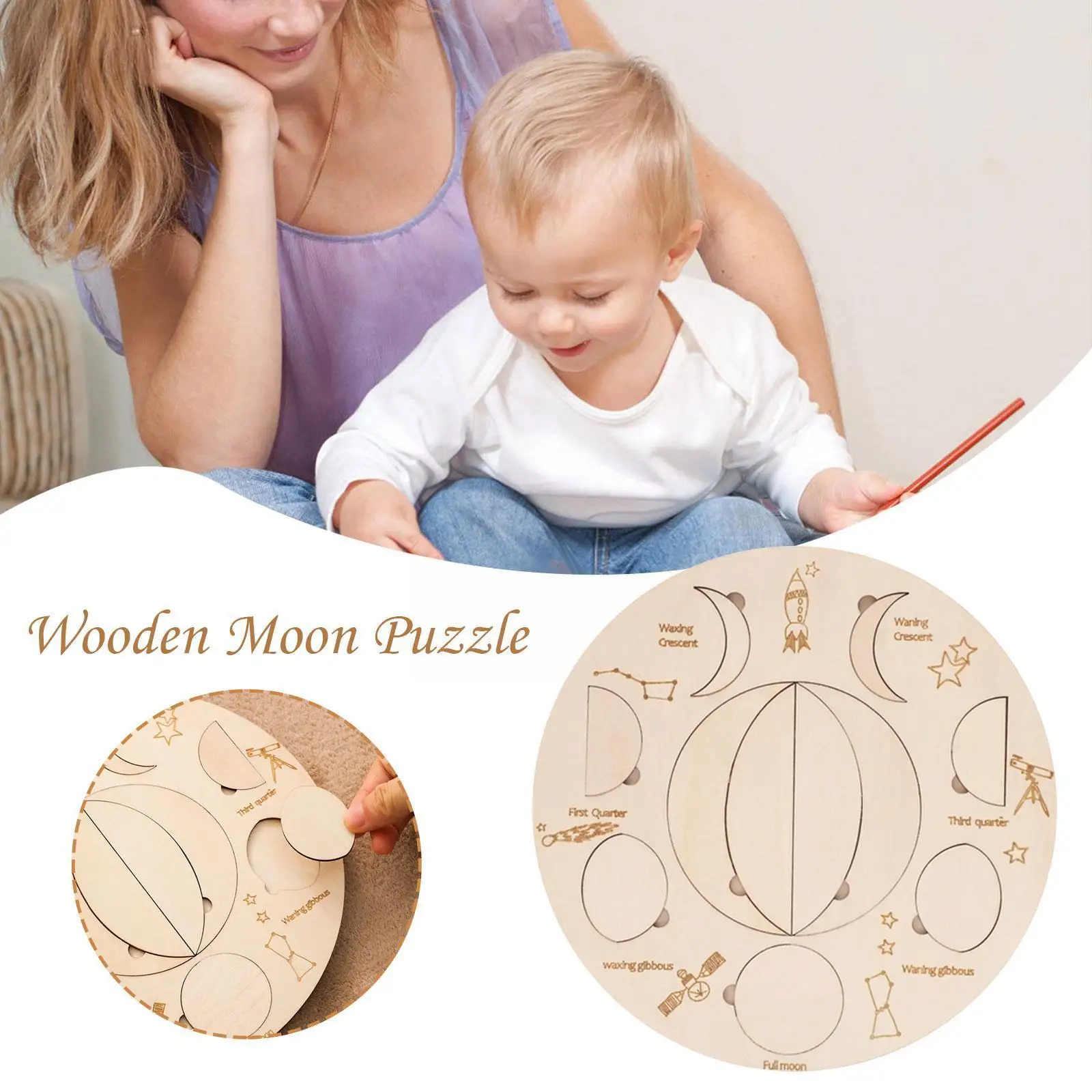 

Детская доска-головоломка Монтессори, игрушки для детей, инкрустированные деревянными чипами, интерактивные игрушки, образовательные лунн...