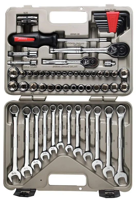 

Assorted in. x 3/8 in. drive Metric and SAE 6 and 12 Point Socket and Tool Set 70 pc.
