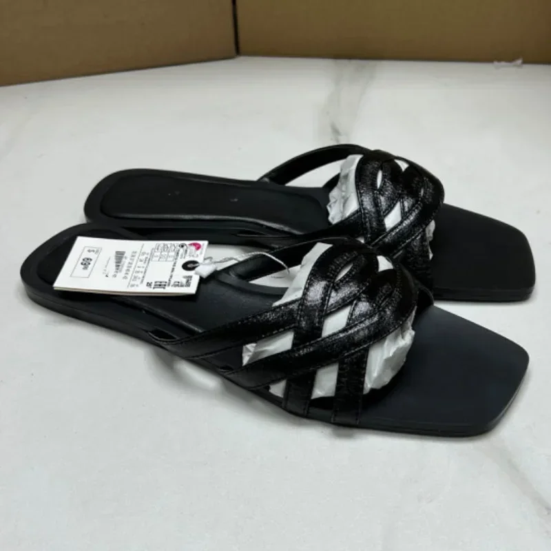 Женские шлепанцы на плоской подошве пляжные с перекрестными ремешками дышащие