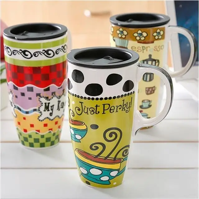 

Creative Ceramic Cups and Mugs with Lid for Tea Home Coffee Couple Water Drinking Cup Large Capacity Drinkware