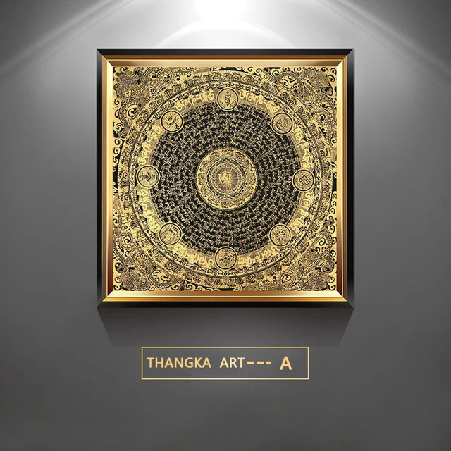 Золотистый тибетский танга Будда на холсте SELFLESSLY ART