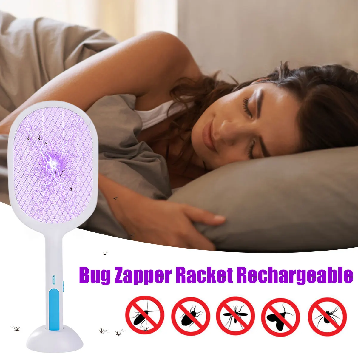 

New Bug Zapper Racket Electric Fly Swatter Rechargeable Fly Zapper Racket USB Charging Mosquito Zapper Powerful Mosquito Killer