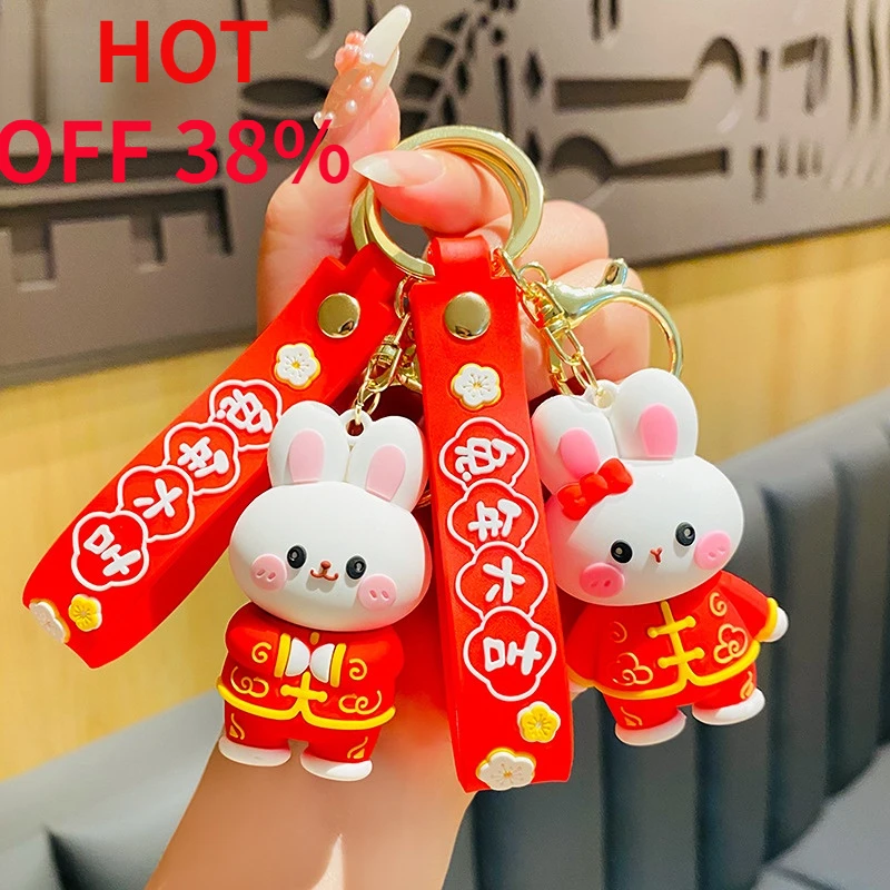 

Red Key Chain New Year Keychain 2023 Cute Rabbit Keychains Bunny Hanging Accessories Decors Chinese Zodiac Animals Key Chain