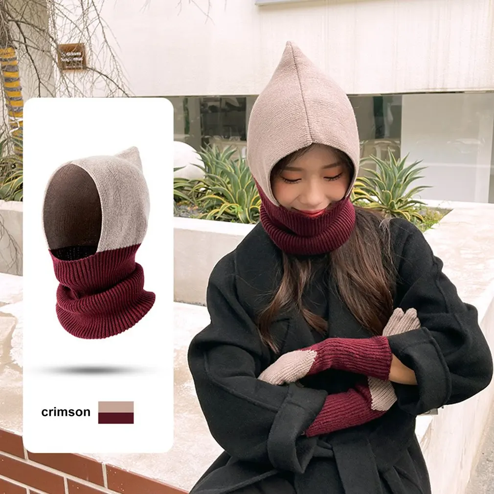 

DMZ82 Balaclava Knit Winter Women Hat Fleece Warm Scarf Christmas Party Gift Thermal Scarf Hood Panel Beanie