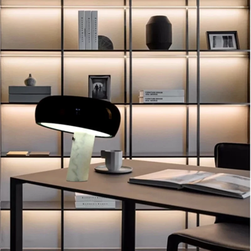 Mushroon Table Lamp Marble Kid Study LED Desk Light Household Black Night Bedside Living Bedroom Decorative Book Reading Light