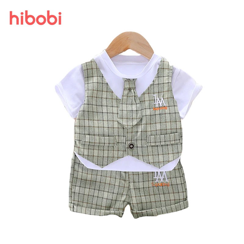 

Повседневный клетчатый топ и шорты hibobi для маленьких мальчиков