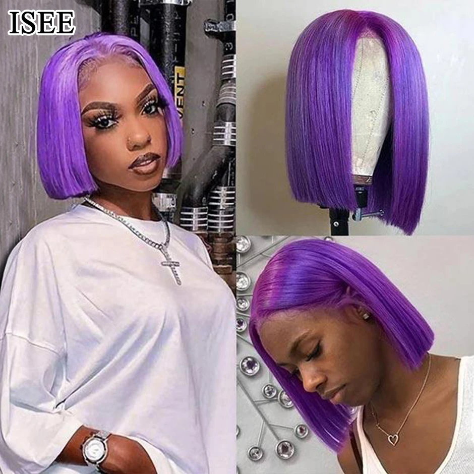

Парик ISEE Purple Bob, 150% индийский прямой парик 13x4 HD, парик из человеческих волос на сетке спереди для женщин 4x4, парик на сетке