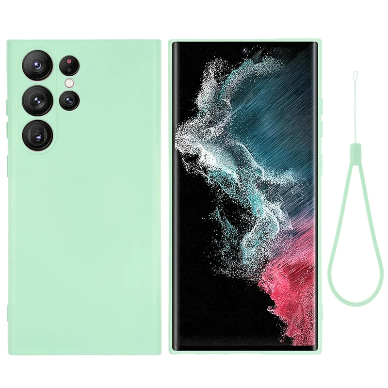 

For Samsung Galaxy S23 Ultra Case Soft Premium Liquid Silicone Case with Flocking inside Cover for Galaxy S23 Plus with Strap