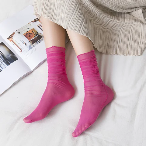 Women Ultra-thin mesh pile Hollow silk Lace Fishnet Socks Transparent Net Yarn Stockings Sexy Lace Stretch 1pair=2pcs