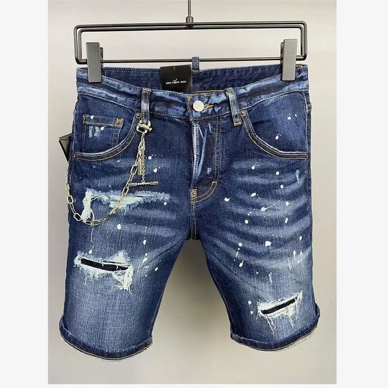 

Men's Fashion Spray Paint Hole Denim Shorts Summer Trendy Casual Style Slim Short Jeans A513-1