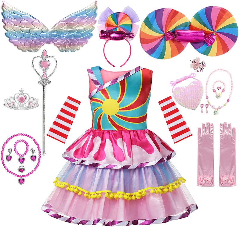 

Purim Girl Rainbow Candy Dress For Kids Cosplay Lollipop Princess Tutu Prom Gown Dress Wedding Party Birthday Fancy Costume