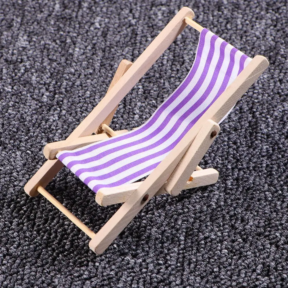 Chair Beach Dollhouse Miniature Mini Chairs Decor Model Doll Lounge Deck Wood House Folding Nautical Phone Garden Seaside Table |