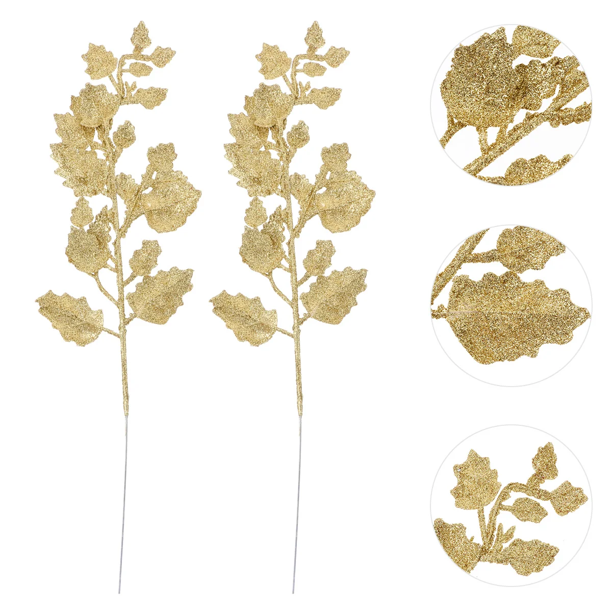 

Christmas Leaves Leaf Glitter Picks Tree Artificial Ornament Faux Branches Gold Stems Glittered Bay Filler Vase Pick Stem Pine