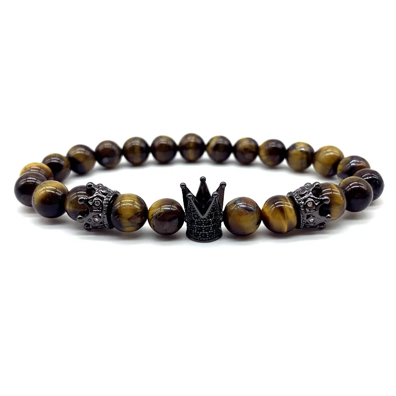 

Мужской браслет с подвеской в виде короны 2021, модный роскошный плетеный браслет с фианитом тигровый глаз из камней для мужчин, Ювелирное Укр...