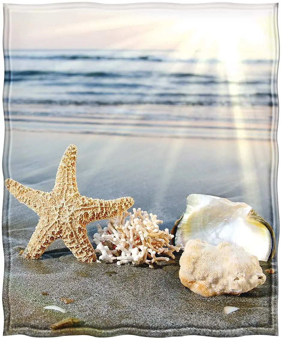 Одеяло с морскими звездами мягкое удобное уютное покрывало для дивана стула