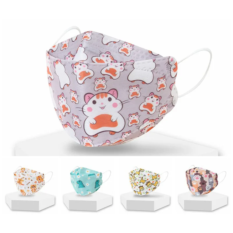 

Детская маска KF94 с принтом, 4-слойный фильтр, противопылевая маска со стандартным защитным лицом, маска для рта, Мультяшные одноразовые маск...