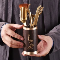 6pcsset brass ebony kung fu tea tools set accessories tea clip tea knife tea fork pot brush with storage bucket tea brewing set
