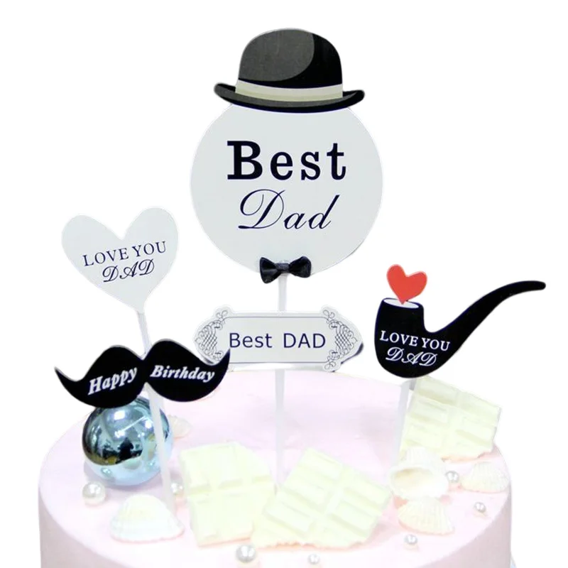 

Father's Day Cake Topper Best Dad Cake Plugin Cupcake Dessert Decor Happy Father's Day Birthday Party Decoration Baking Supplies