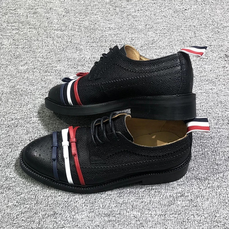 TB THOM Women's Shoes 2023 Korean Fashion Genuine Leather Shoes RWB Stripes Ribbons Female Sneakers  Formal Office Lady Shoes