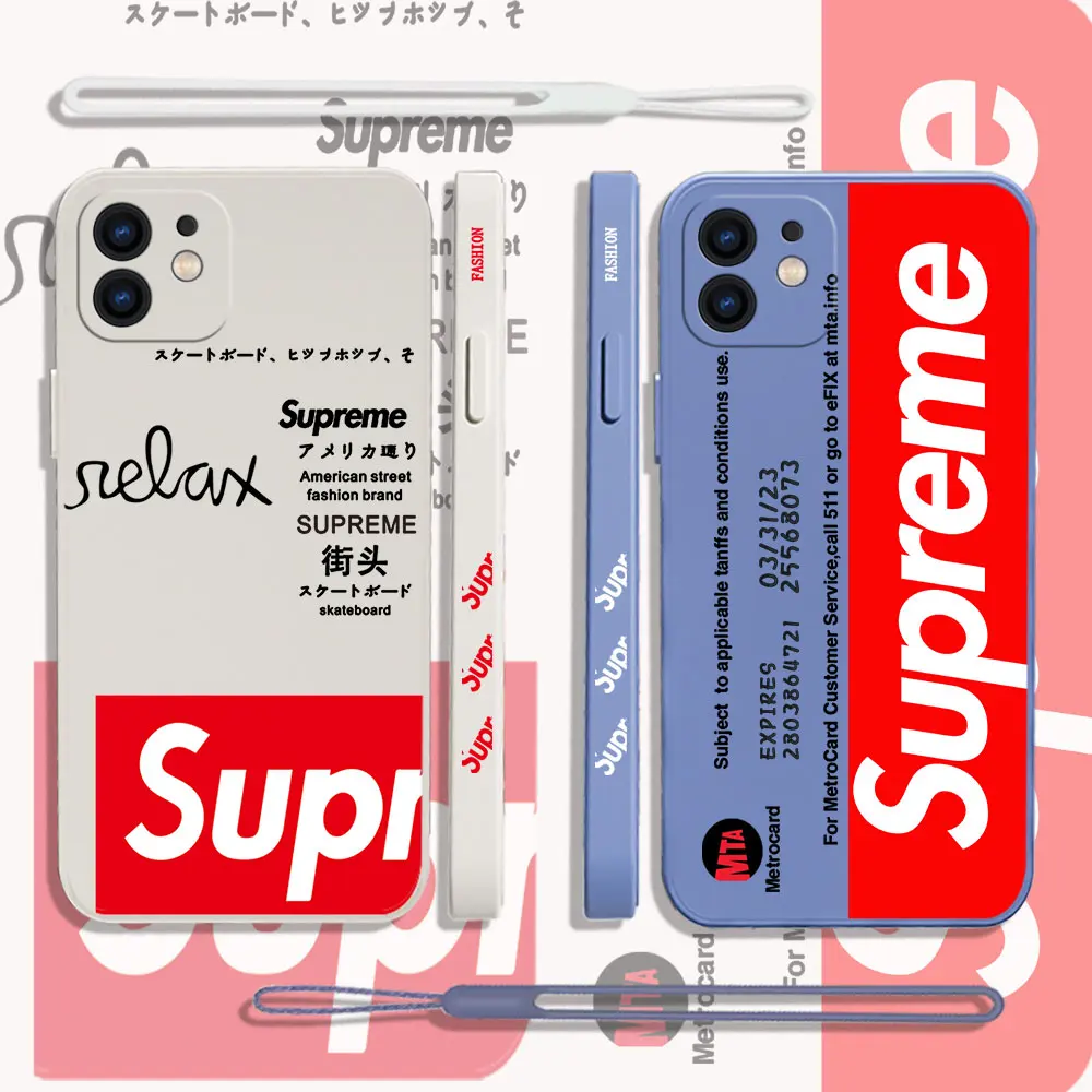 

Luxury Brand Fashion Phone Case For iPhone 14 13 12 11 Pro Max Mini X XR XS SE 2020 8 7 Plus 6 6S Design-Supremes With Lanyard