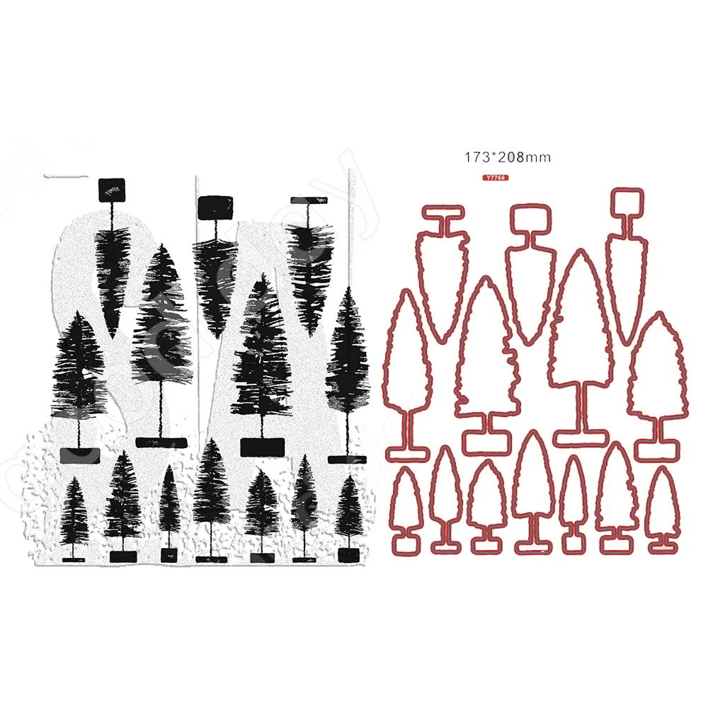 

Bottle Brush Trees Cutting Die And Stamps Scrapbook Diary Decoration Stencil Embossing Template DIY Greeting Card Handmade 2022