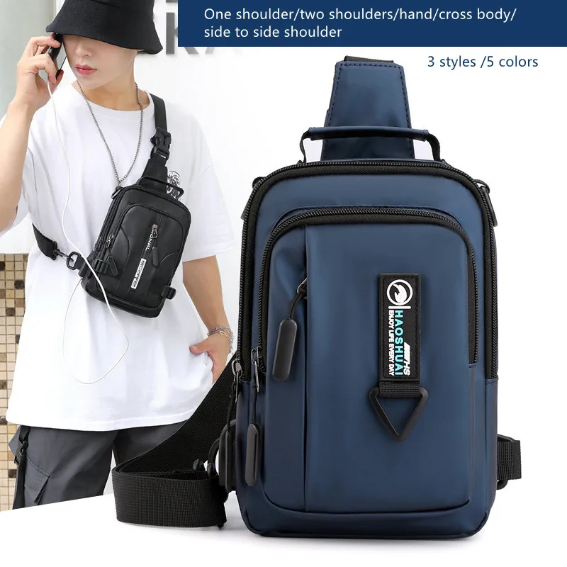 Fashion Oxford Cloth Waterproof Multi-pocket Backpack for Men Soft  Ultra Light USB Charging Chest Bag Can Fit an Ipad Mini