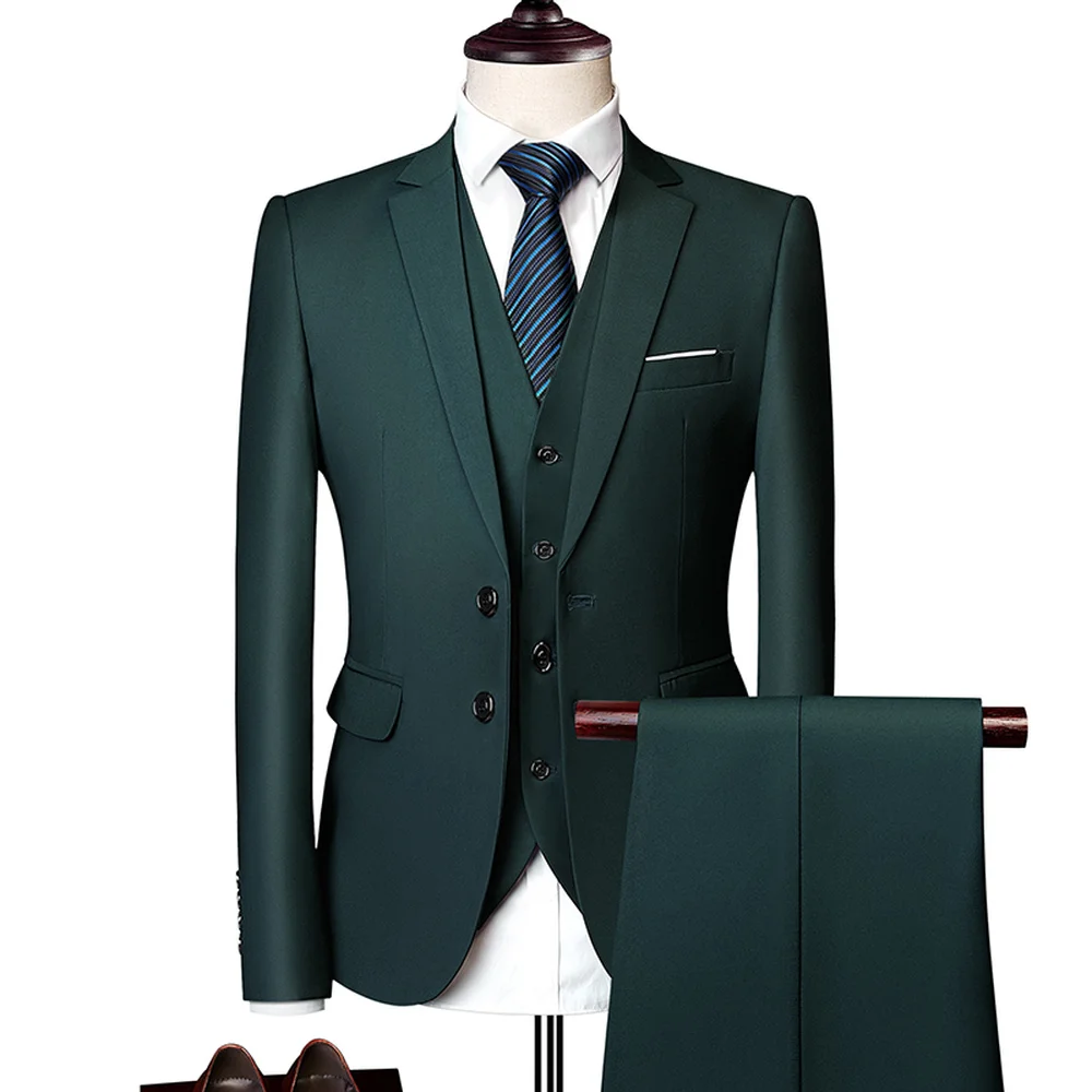 

Wonderful Groom Male Wedding Prom Suit Green Slim Fit Tuxedo Men Formal Business Work Wear Suits 3Pcs Set (Jacket+Pants+Vest)