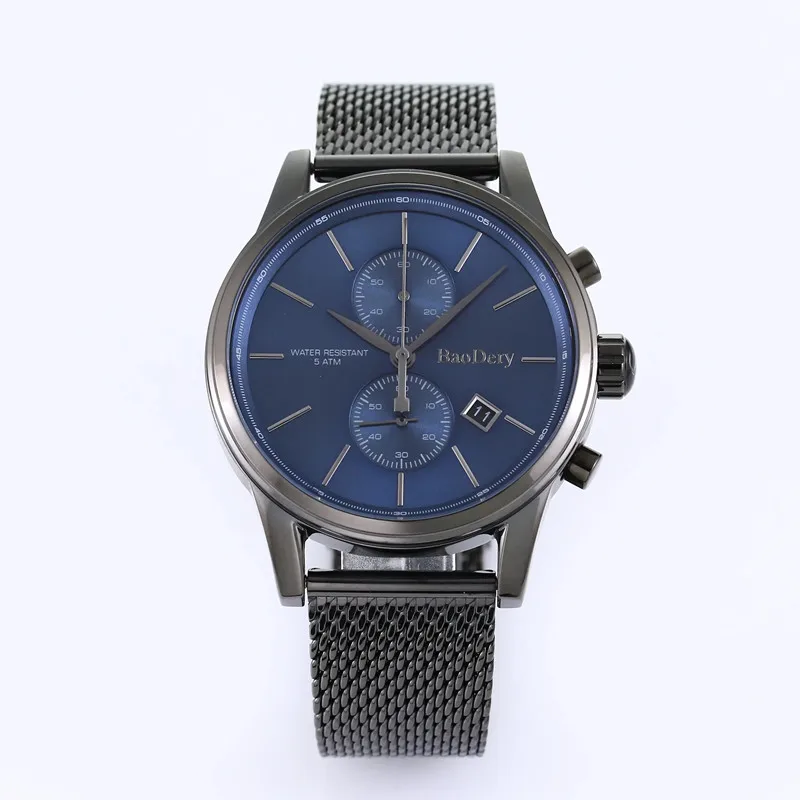 

Baodery Men's Watch black mesh bracelet 316 stainless steel quartz Chronograph
