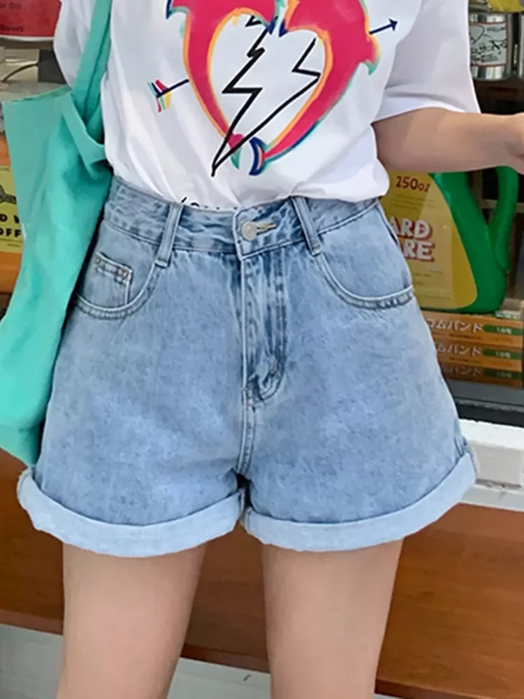 

NEW IN Jeans Shorts Women Black High Waisted A-Line Denim Shorts Spring 2022 New Fashion Crimping Female Casual Wide Leg Pants