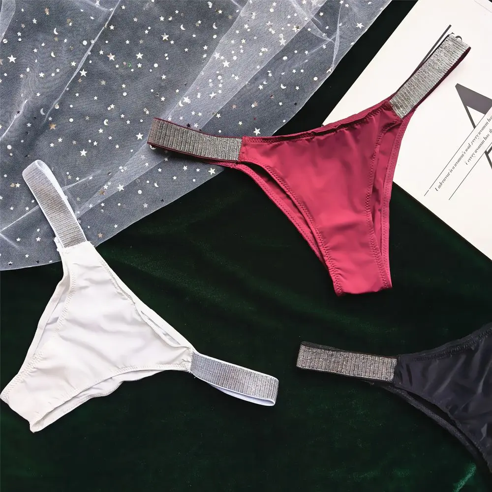 Нижнее белье удобные хлопковые трусы с промежностью полупакет бедра кристаллами