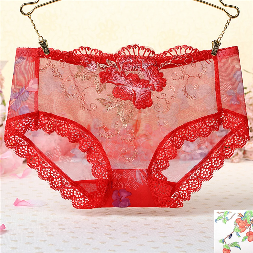 

Women Floral Embroidery Panties Mesh Briefs Woman Low Waist Underpants Underwear Seamless Womens Transparent Lingerie