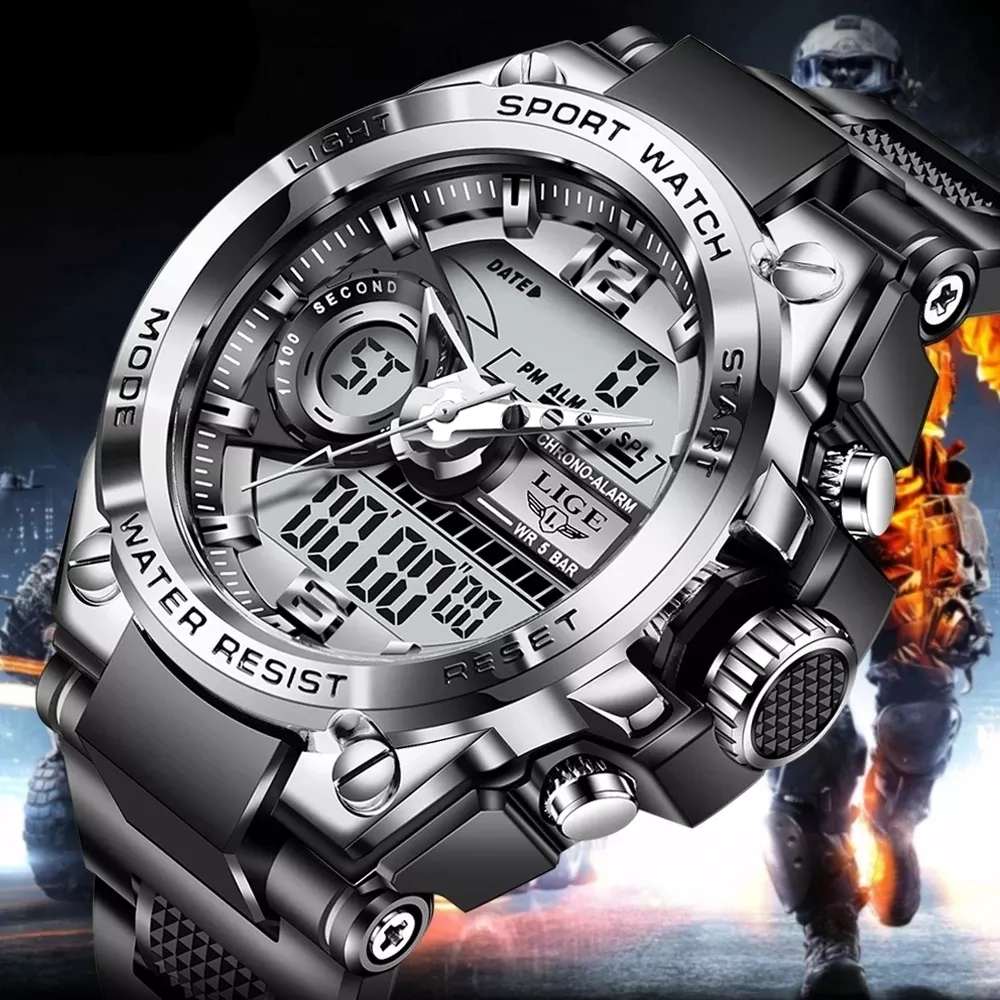 LIGE Digital Men Military Watch 50m orologio da polso impermeabile LED orologio al quarzo orologio sportivo maschile grandi orologi uomo Relogios Masculino