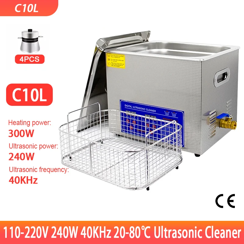 

Digital Ultrasonic Cleaner 10L 240W Ultrason Cleaner Bath with Heater Timer and Basket for Cleaning Jewelry Brass Sonic Cleaner