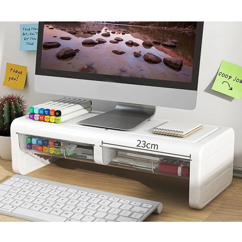 

Desktop Computer Monitor Stand Raiser Multi-Function Storage Shelf 2 Drawer PC Computer Laptop Holder Heightening Bracket