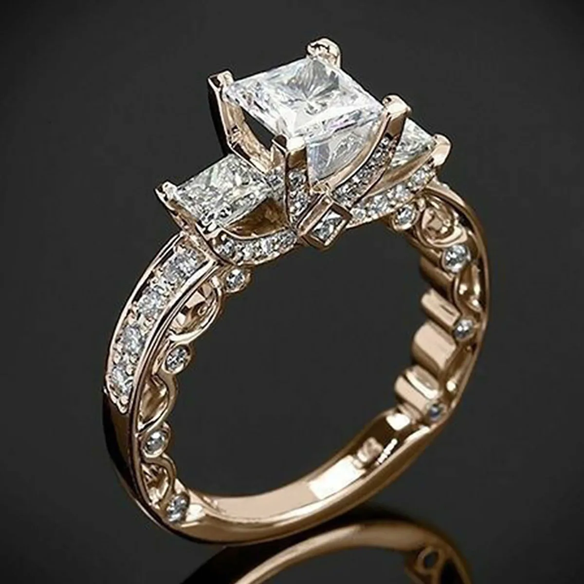

Trendy Luxury Shine Square Zircon Rings For Women Gold/Rose Gold/Silver Color Female Jewelry Engagement Party Accessories Gifts