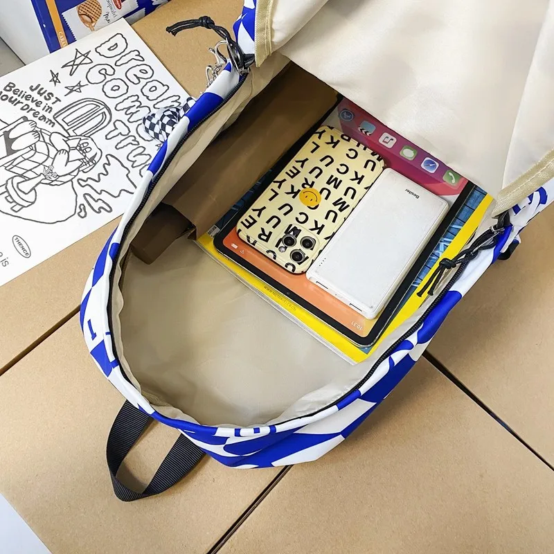 Nylon Waterproof Women Backpack Geometric Print School Bag For Girls Leisure Travel Backpacks Student Large Capacity Bookbags