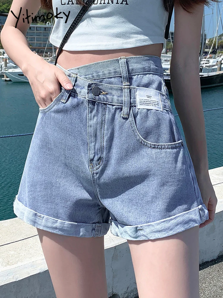 

Yitimoky Vintage Casual Elegant Fashion Sexy Korean High Waist Summer Women Jean flanging Denim Shorts Female Clothing Short