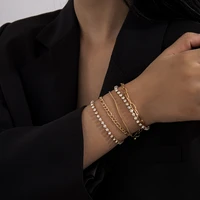 lacteo trendy multilayer chain bracelets set for women men hip hop shiny rhinestone crystal decor chain bracelet 2022 jewelry