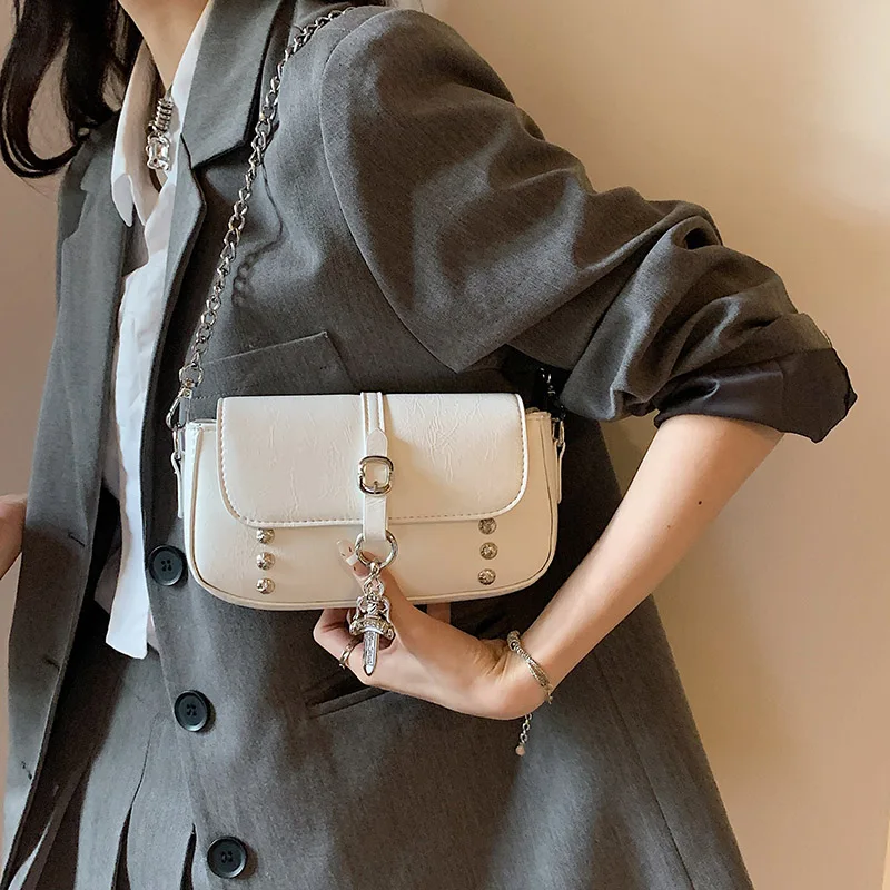 

Simple Solid Color Shoulder Bags for Women Small Flap Underarms Bag Women Handbag Metal Chain Luxury Leather Crossbody Bag