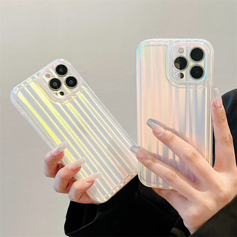 

Luxury Fashion Gradient Laser Stripe Phone Case For iPhone 14 Pro Max 13 12 11 14 Plus Matte Transparent Soft Shockproof Cover