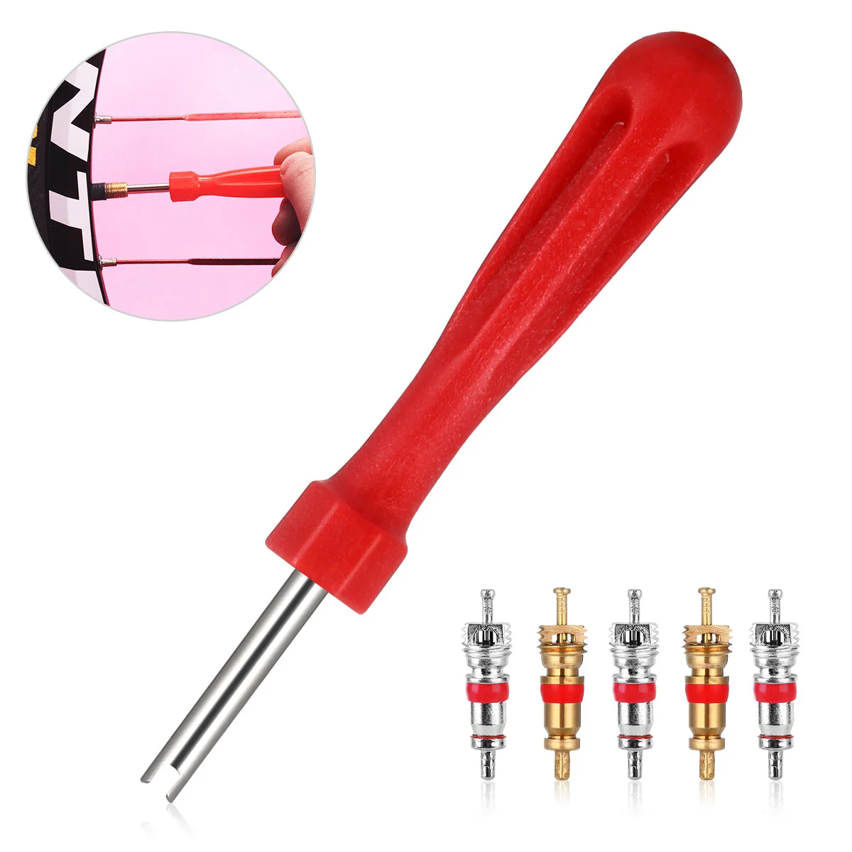 

VORCOOL Tyre Core Remover Removal Tool Key & 5 Cores for Car Bike Motorbike Car Truck Motorcycle Replacement Tire Tyre Stem