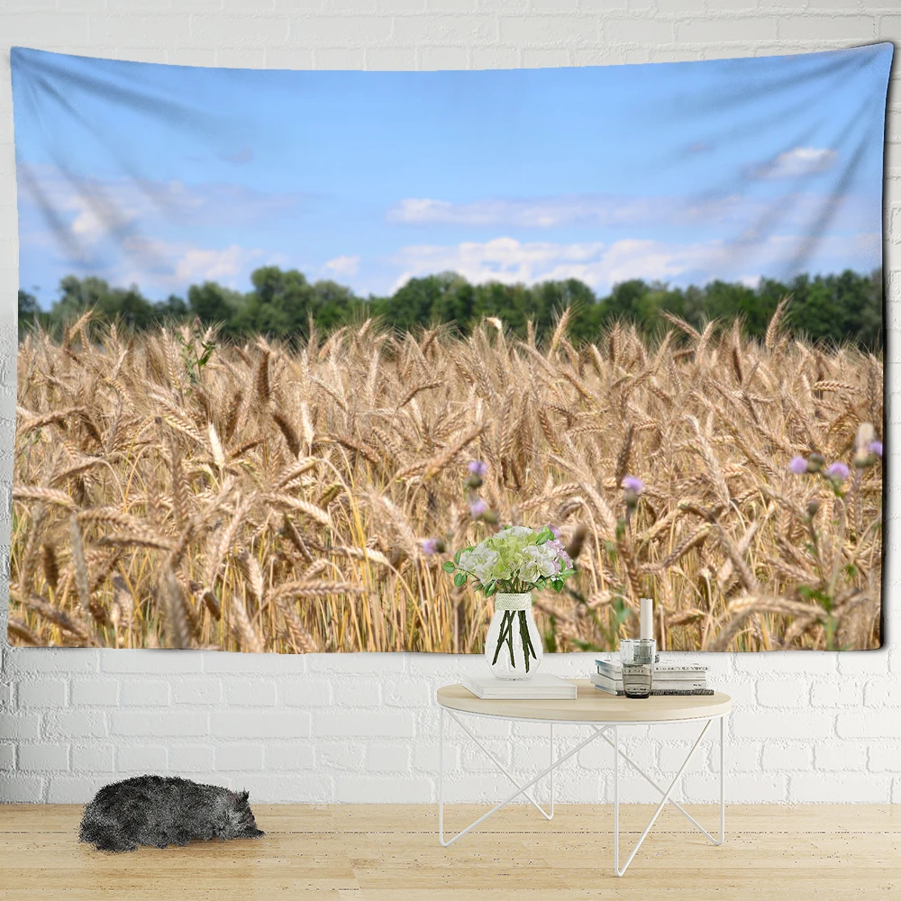 Пейзаж пшеничное поле гобелен настенный хиппи ТАПИС Стиль Бохо таинственный