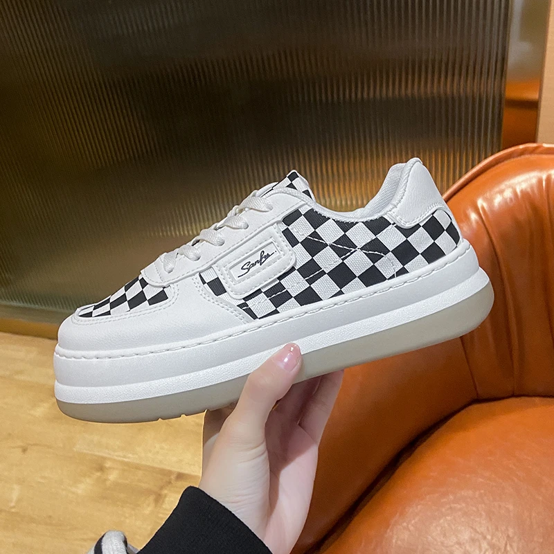 

Platform New Fashion Sports Women Shoes 2022 Spring Autumn Walking Sneakers Running Pu Leather Round Toe Lace-up Mujer Zapatos