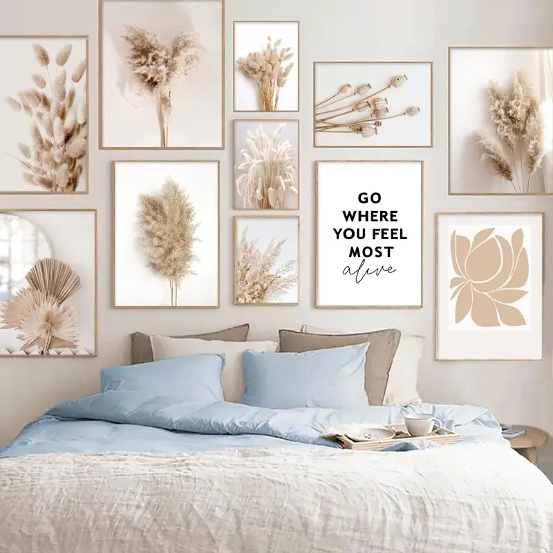 

Beige Pampas Canvas Poster Shell Reed Leaf Modern Wall Art Prints Dried Flowers Print Pictures Nordic Posters Living Room Decor