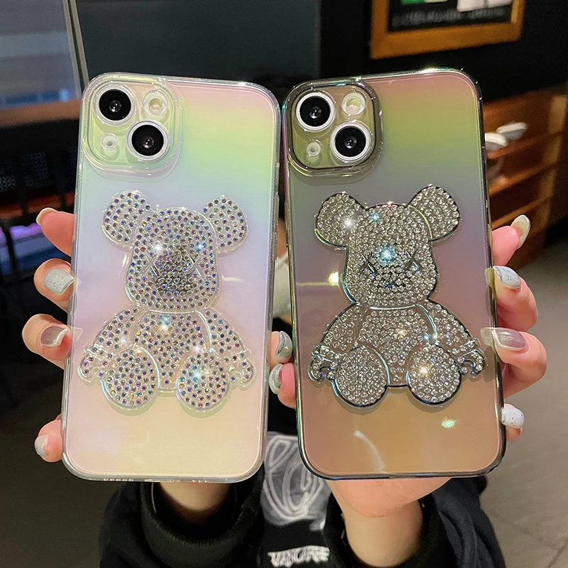

For iPhone 13 Colorful crystal diamond Bear Phone Case For iPhone 12 Pro Max cases For iPhone 11 Pro Max Protection Back Cover