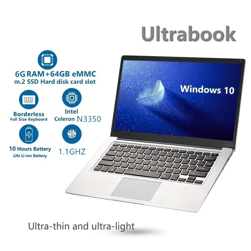 Недорогой студенческий ноутбук 6 ГБ ОЗУ 14 1 дюйма FHD Intel Celeron N3350 564 EMMC + HDD с Windows 10 USB3.0