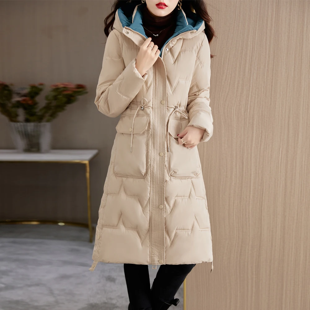 

Зимнее пальто для женщин, парки с капюшоном, пуховая Хлопковая женская куртка, ветрозащитное плотное теплое пальто, модное женское длинное зимнее пальто